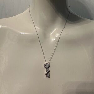 Sterling Silver Necklace with Crystal Studded Silver Key Charm